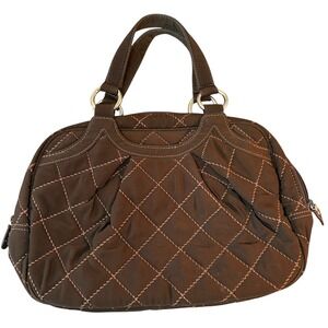 Vera Bradley Quilted Handbag Purse Brown Floral Interior Top Handle Zip Closure